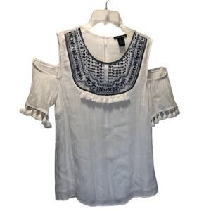 Lauren Michelle, S, White, shoulders out, embroidery tassels